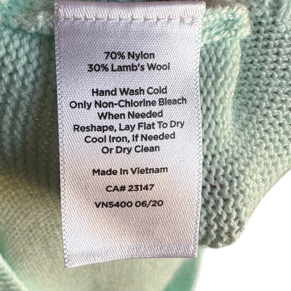 Talbots Plus Womens 1X Mint Green Fair Isle Yoke Lambs Wool Blend Sweater - Picture 6 of 6